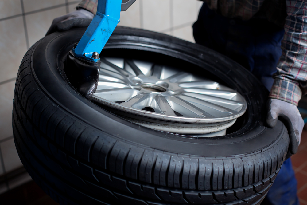Tyre being fitted to an alloy wheel at Australia's Most Wanted Wheels and Tyres Bathurst